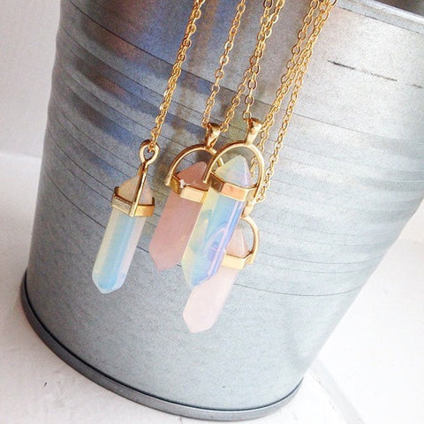 Hexagonal Column Quartz Necklace